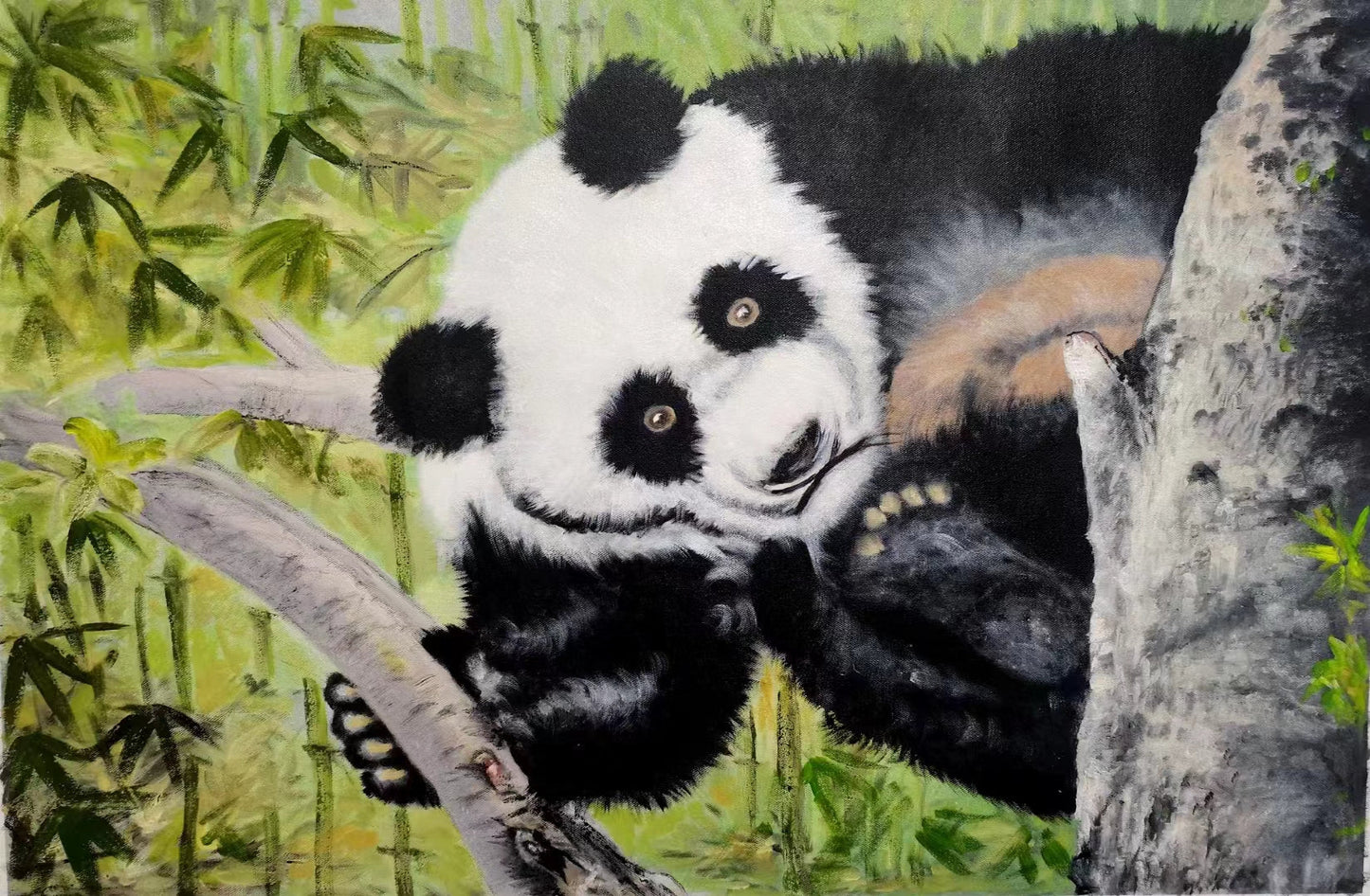 Lighteme Handgemaltes Panda-Ölgemälde auf Leinwand, benutzerdefiniertes Original-Kunstwerk, abstraktes Wanddekor, Tier