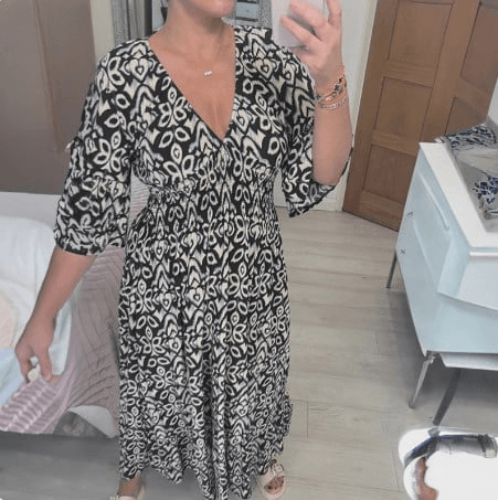 Robe longue à col en V et imprimé bohème Lighteme