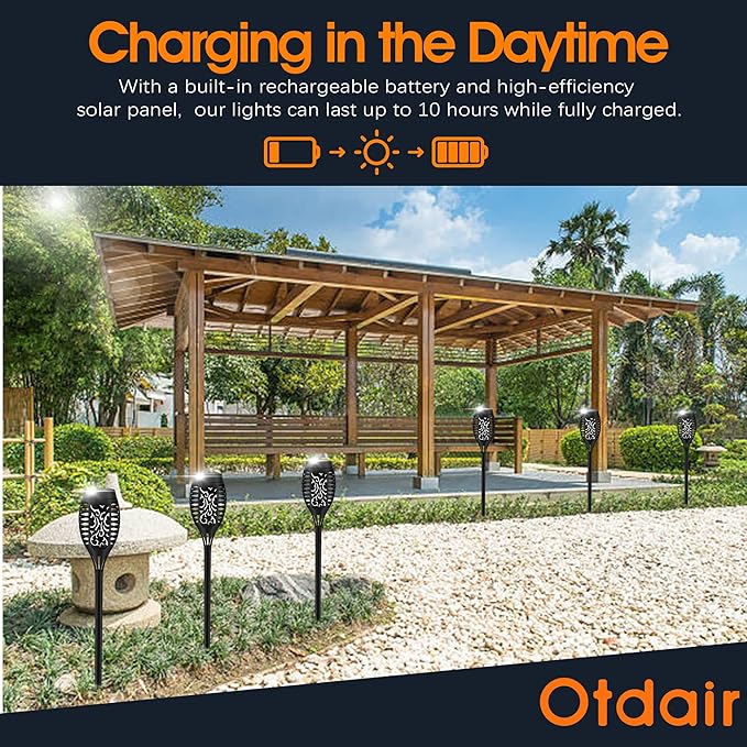 Lighteme Lot de 12 mini lampes torches solaires avec flammes vacillantes et dansantes, allumage/extinction automatique