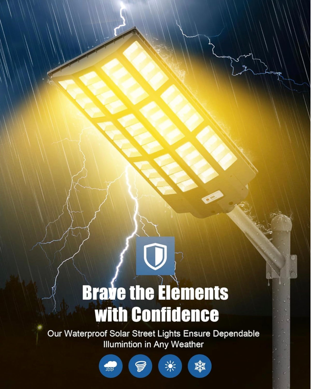 Lampadaire solaire Lighteme 9 000 W – Tricolore 3 000 K/4 000 K/6 500 K – Détecteur de mouvement solaire à intensité variable – Éclairage d'extérieur étanche IP66 – Éclairage solaire du crépuscule à l'aube