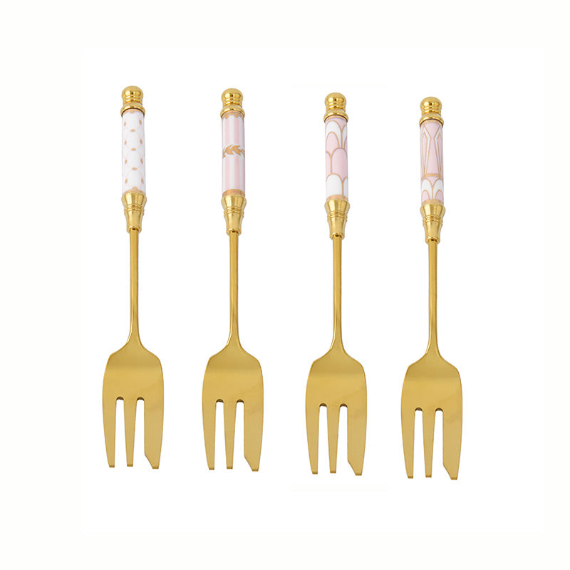 Cuillère à dessert et fourchette à manche en céramique Lighteme Glorious