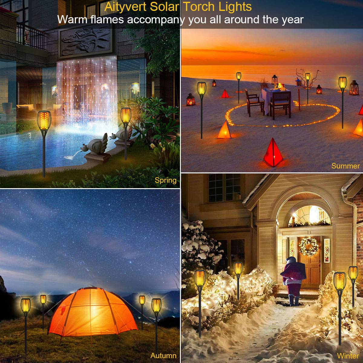 4er-Pack Lighteme Solar-Taschenlampen mit flackernden Flammen für den Außenbereich, Dämmerung bis Morgengrauen, automatisches Ein-/Ausschalten, 109,2 cm