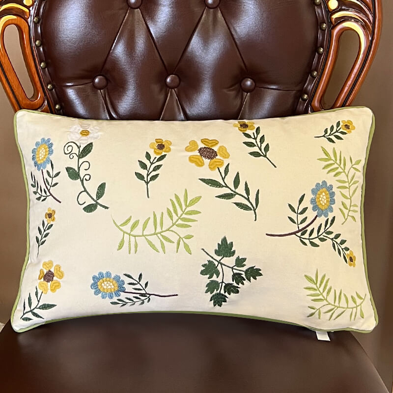 Housse de coussin en coton brodée de feuilles Lighteme
