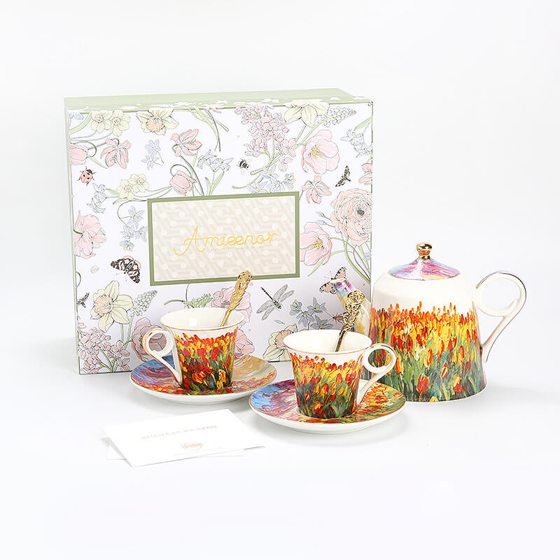 Lighteme Ölgemälde Tulpen-Teekannen-Set aus Keramik