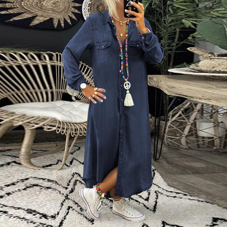 Robe longue style denim bleu Lighteme