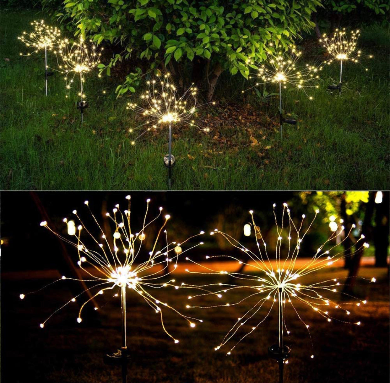(2 Pack) Lighteme Solar Garden Firework Lights Solar Powered String Light with 2 Lighting Modes Twinkling and Steady