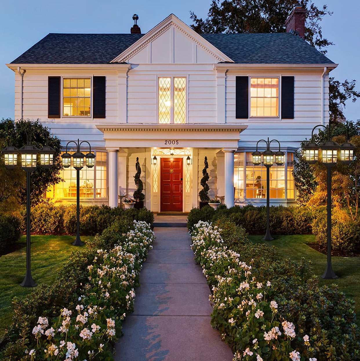 Lampadaire d'extérieur Lighteme 74,8 pouces, à énergie solaire, 3 têtes, étanche, 60 lumens