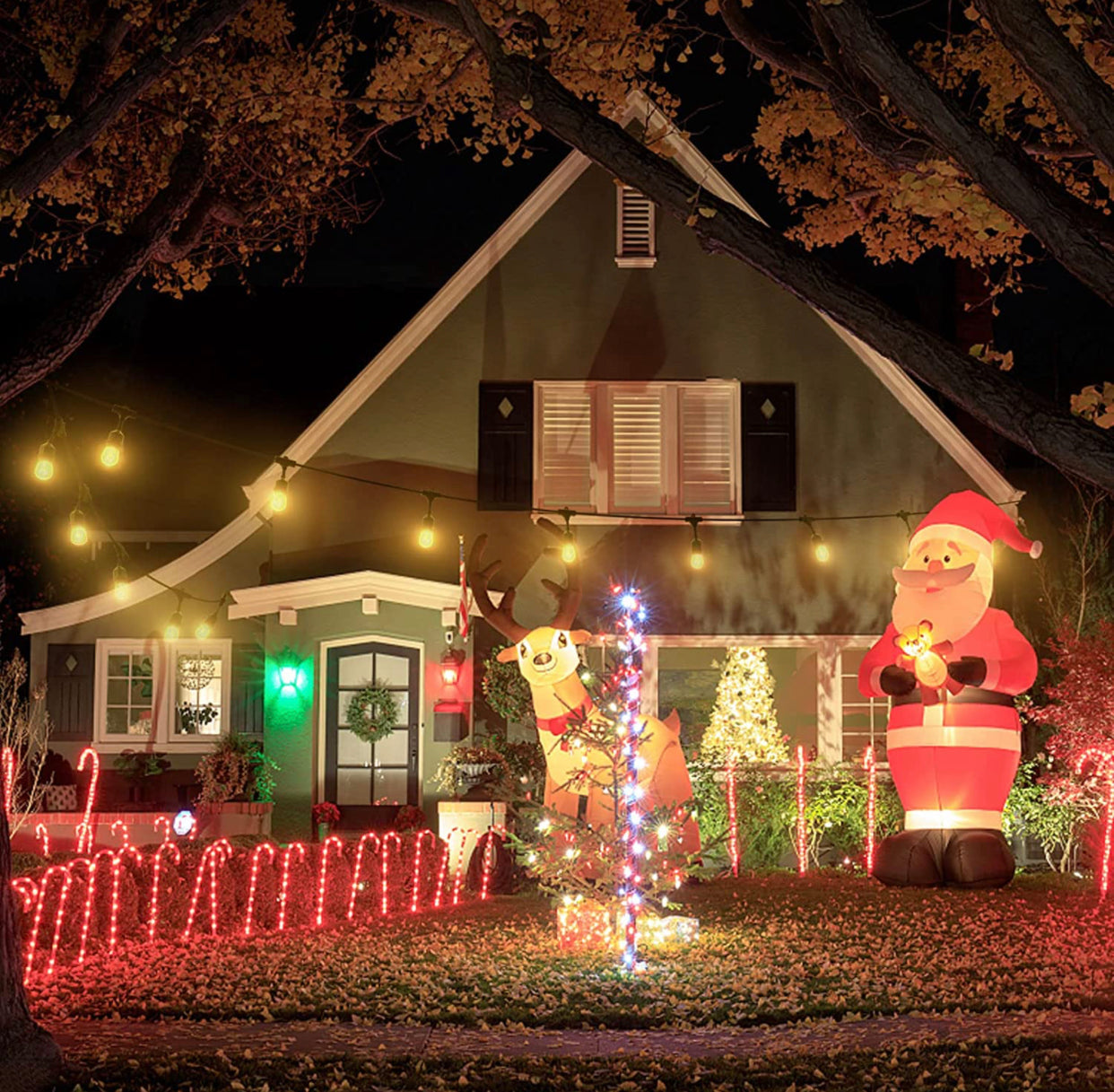 Lighteme 24Ft Plug-In LED Outdoor String Lights Waterproof- Hanging, Dimmable 2W Vintage Edison Bulbs