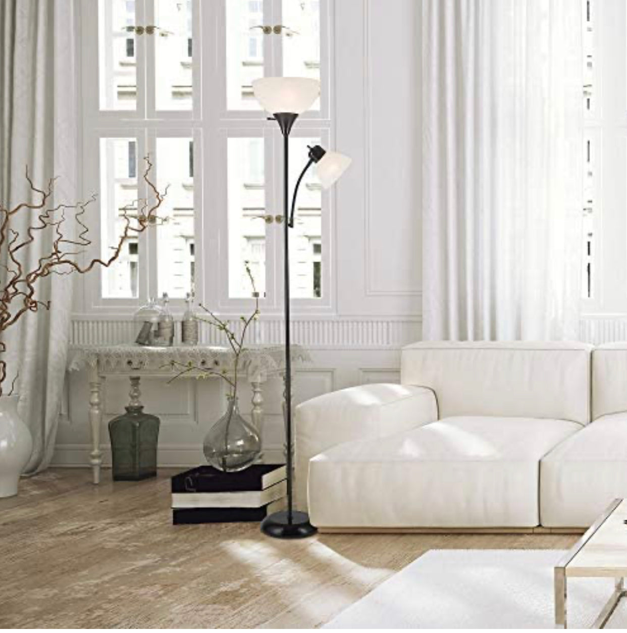 Lighteme – High Brightness Torchiere Floor Lamp with 2 Reading Lights Lamps with Efficient LED