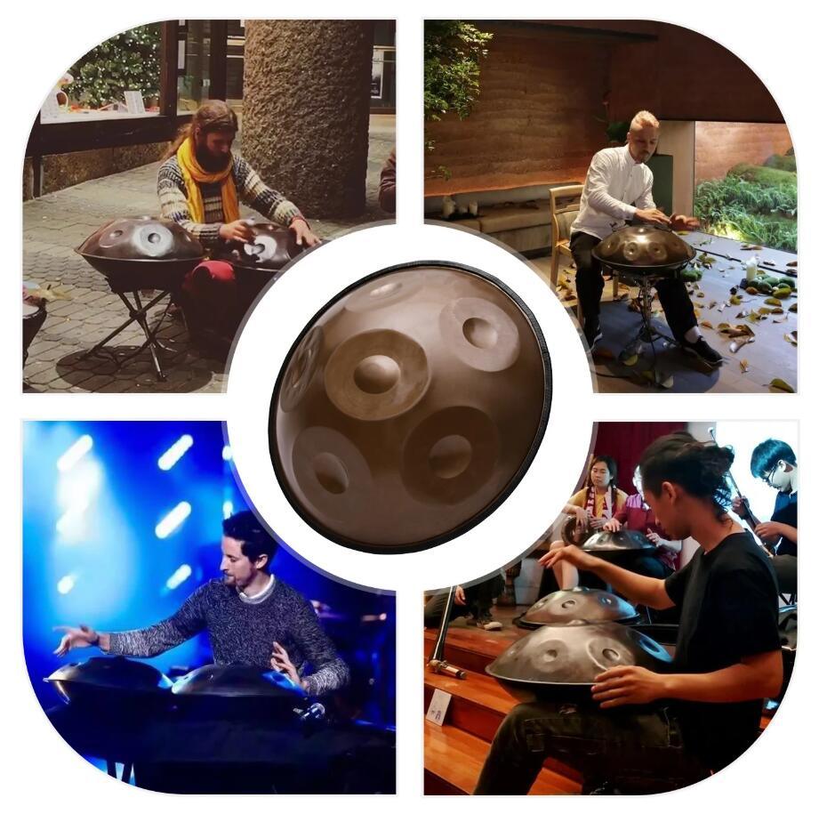 Lighteme Handpan Drum Overtones Key 18 Inch 6 Notes (G3/C4/D4/E4/F4/G4) - Stainless Steel Antique Brass Hand Pan Percussion Instrument