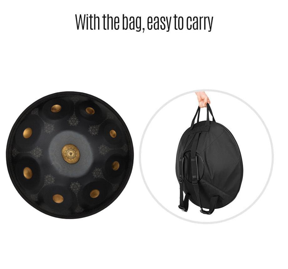 Lighteme Royal Garden Handpan Drum, Available in 432 Hz and 440 Hz, Handmade Kurd Scale / Celtic Scale D Minor 22 Inch 9/10/12 Notes Featured High-end Nitride Steel Percussion Instrument - Gold-plated Sound Area, Laser engraved Mandala pattern