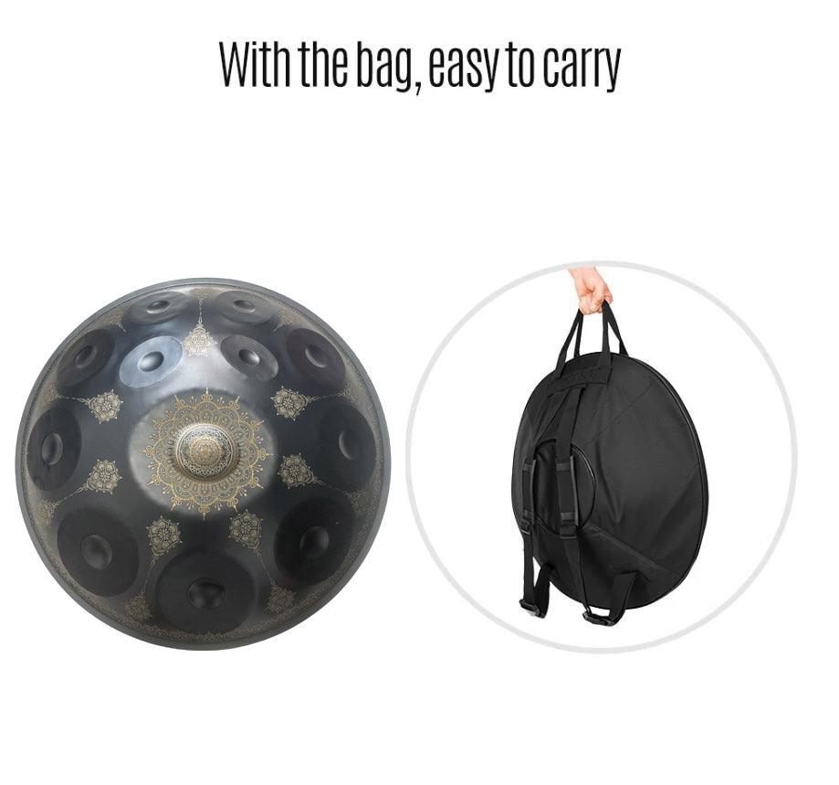 Lighteme Handpan Drum 22 Inch 12 Notes Kurd Scale D Minor, Available in 432 Hz and 440 Hz, Featured High-end Nitride Steel Percussion Instrument - Laser engraved Mandala pattern. Never fade.