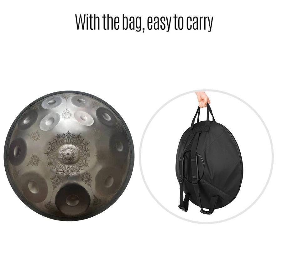 Lighteme Handpan Drum High-end 22 Inch 12 Notes Kurd Scale D Minor, Available in 432 Hz and 440 Hz, Featured High-end Stainless Steel Percussion Instrument - Laser engraved Mandala pattern. Never fade.