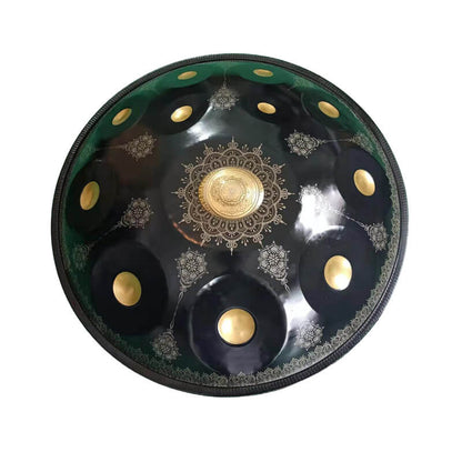 Lighteme Royal Garden Customized Nitride Steel HandPan Drum D Minor Sabye Scale 22 Inches 9/10/12 Notes, Available in 432 Hz and 440 Hz - Gold-plated Sound Area, Laser engraved Mandala pattern. Never fade.