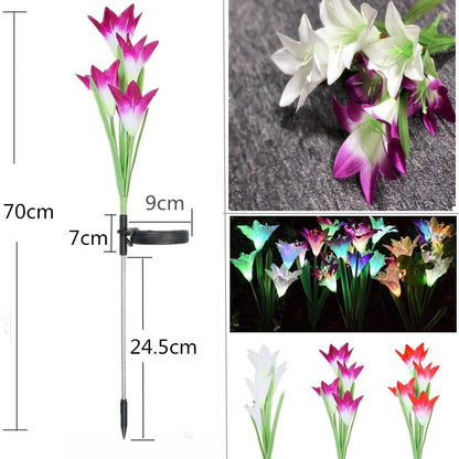 Ihrtrade Artificial Lily Solar Garden Stake Lights (1 Pack of 4 Lilies) | USB c Charger