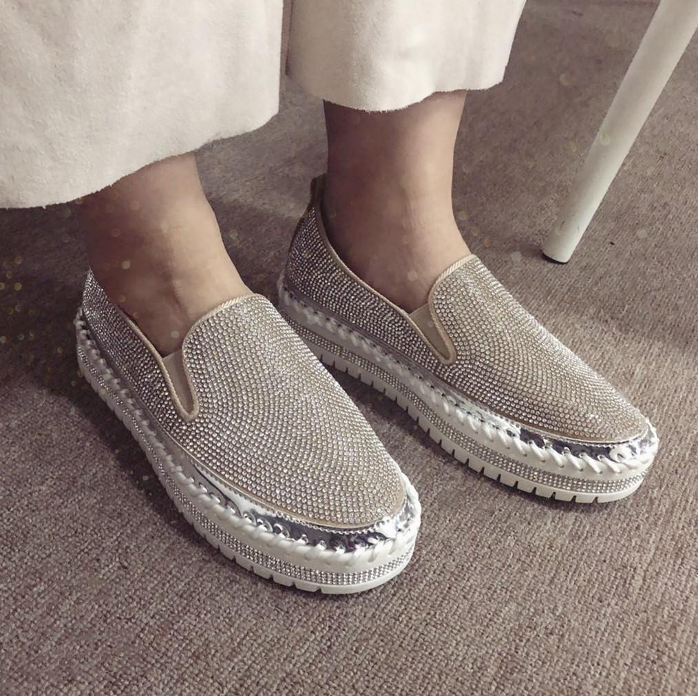 Ihrtrade Women Casual Fashion Rhinestone Slip-on Loafers