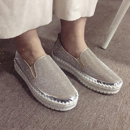 Ihrtrade Women Casual Fashion Rhinestone Slip-on Loafers