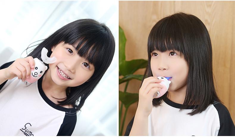 IHRnia Kids Cute Cartoon U-Shaped Electric Automatic Toothbrush,Colored Contact Lenses