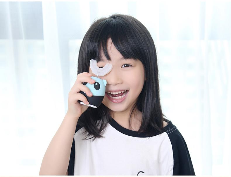 IHRnia Kids Cute Cartoon U-Shaped Electric Automatic Toothbrush,Colored Contact Lenses