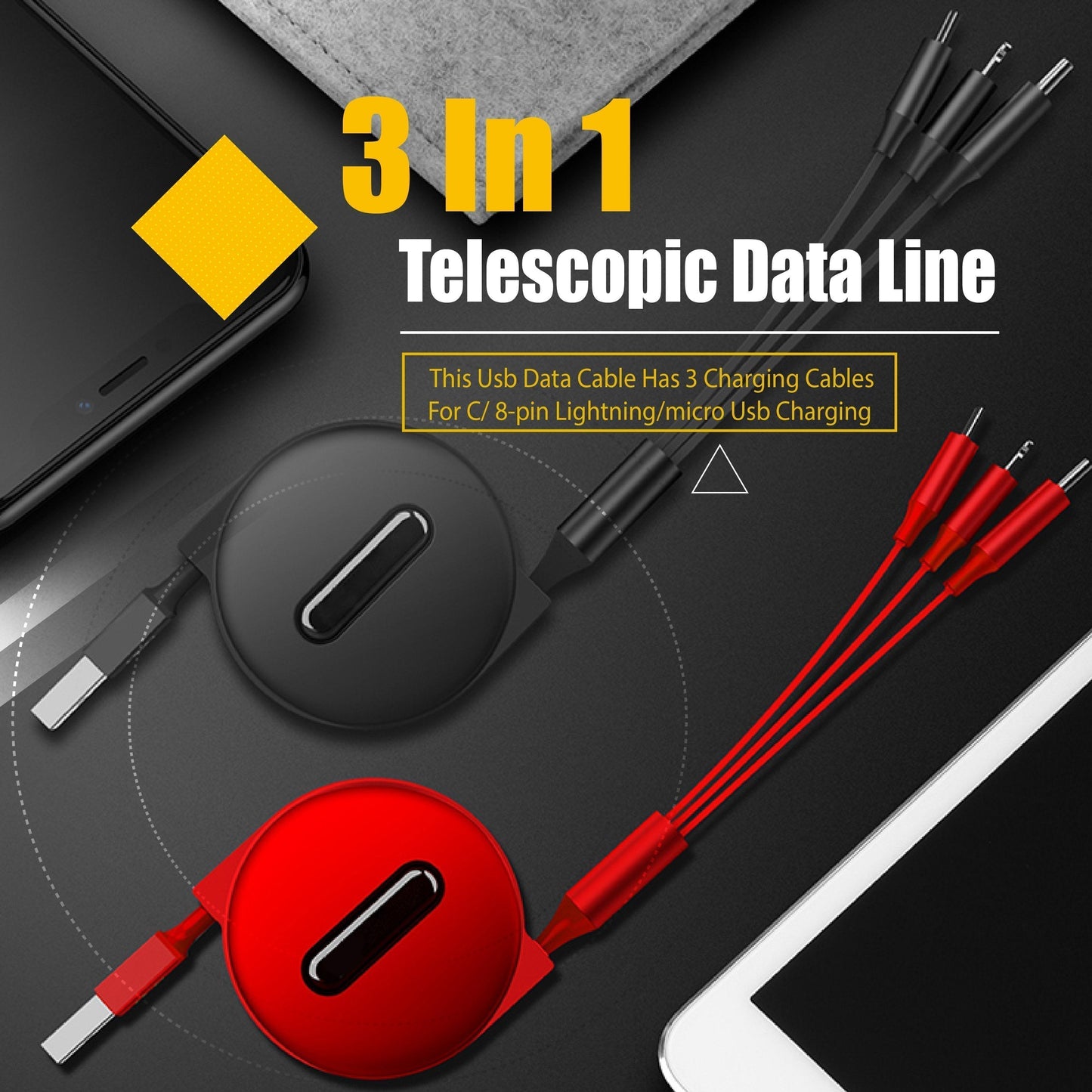 Lighteme 3 In 1 Telescopic Data Line (4 Colors)
