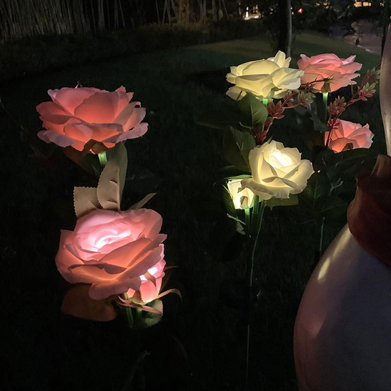 Ihrtrade Artificial Rose Flower Solar Garden Stake Lights (1 Pack of 3 Lilies)