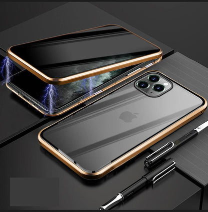 iHRtrade Anti-Peeping Privacy Magnetic Adsorption Two Side Tempered Glass Phone Case