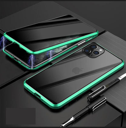 iHRtrade Anti-Peeping Privacy Magnetic Adsorption Two Side Tempered Glass Phone Case