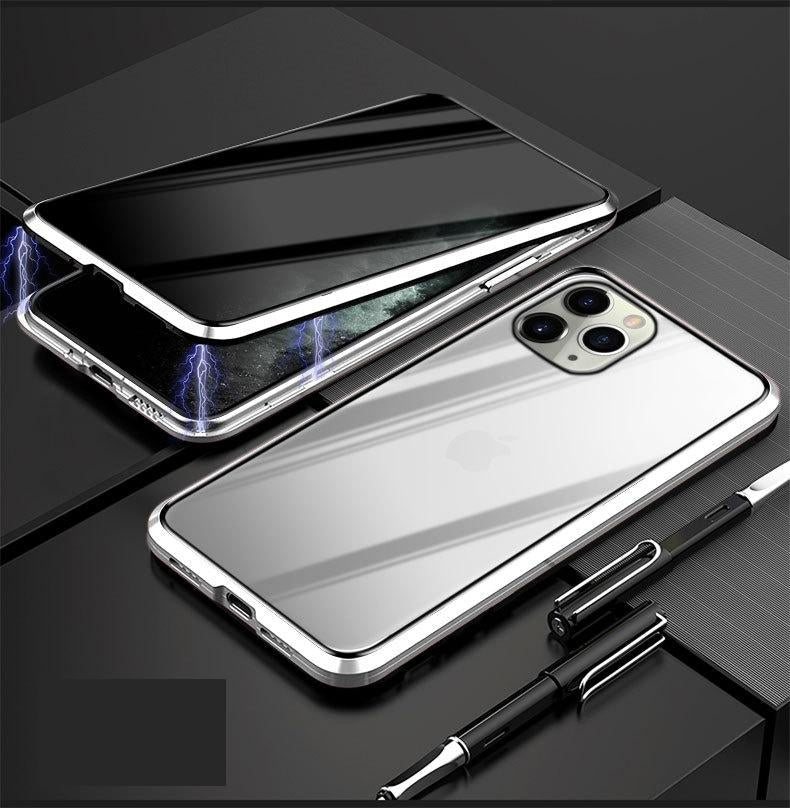 iHRtrade Anti-Peeping Privacy Magnetic Adsorption Two Side Tempered Glass Phone Case
