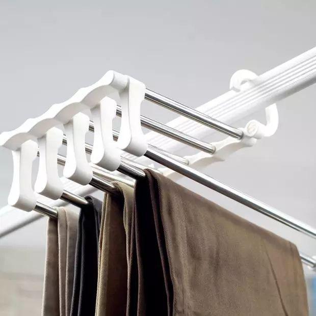 With a cap at the end of every rod, the hanger will prevent your trousers from slipping off