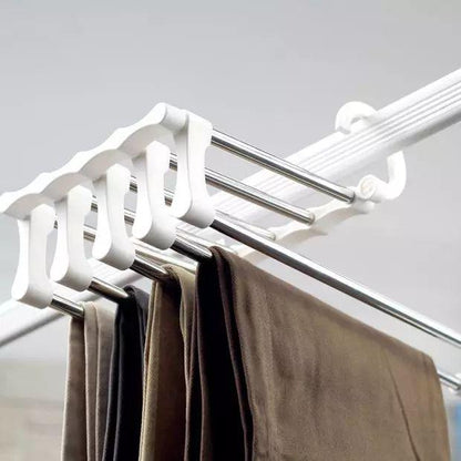 With a cap at the end of every rod, the hanger will prevent your trousers from slipping off
