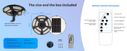 Lampadaire solaire d'extérieur Lighteme 1 500 W avec mât de 248 cm, étanche IP67, avec télécommande