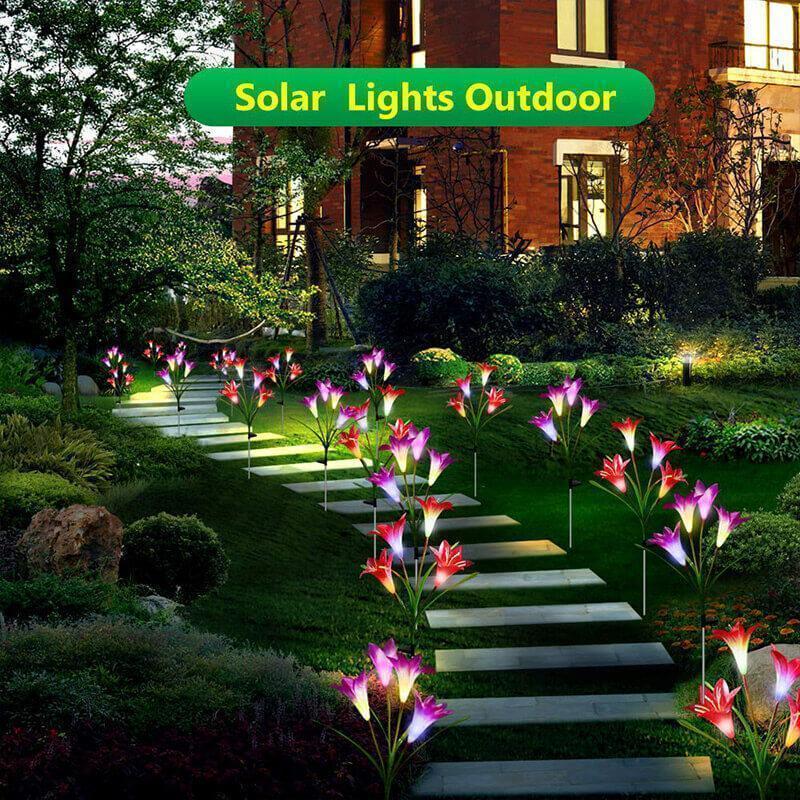 Ihrtrade Artificial Lily Solar Garden Stake Lights (1 Pack of 4 Lilies) | USB c Charger