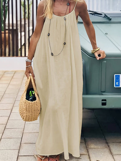 Lighteme Women's Solid Color Backless Cami Lounge Dress, Loose Fit Spaghetti Strap Dress