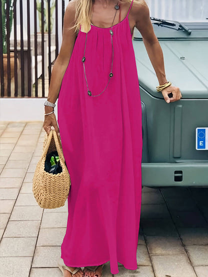 Lighteme Women's Solid Color Backless Cami Lounge Dress, Loose Fit Spaghetti Strap Dress