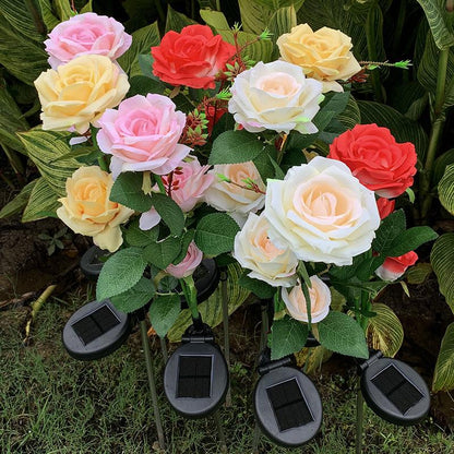 Ihrtrade Artificial Rose Flower Solar Garden Stake Lights (1 Pack of 3 Lilies)