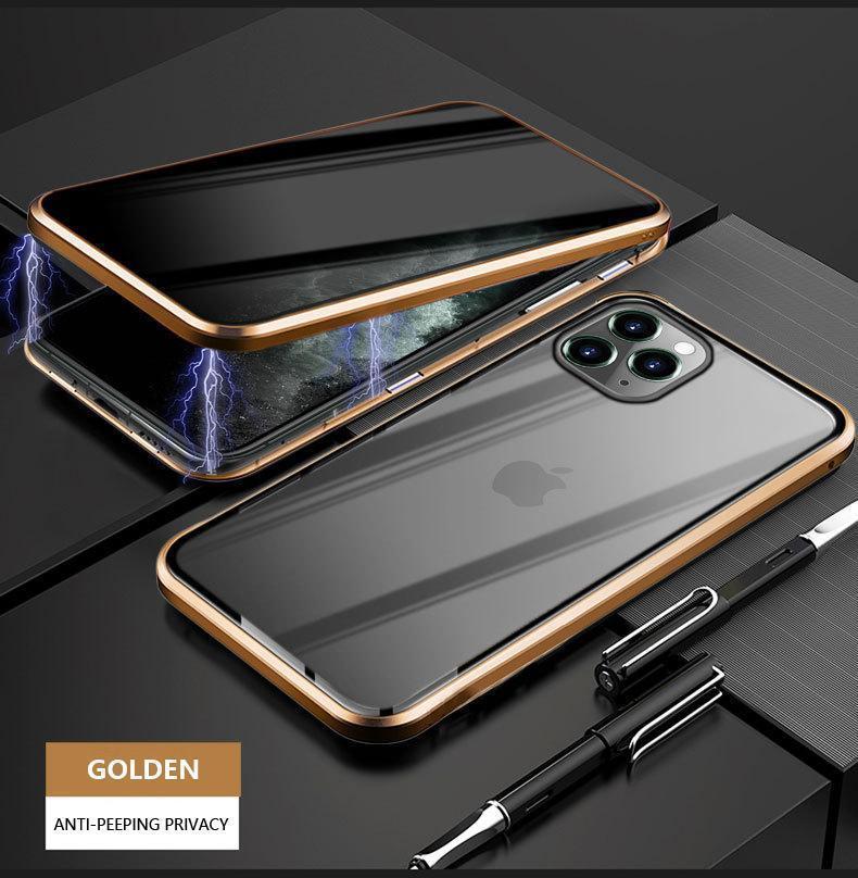 iHRtrade Anti-Peeping Privacy Magnetic Adsorption Two Side Tempered Glass Phone Case