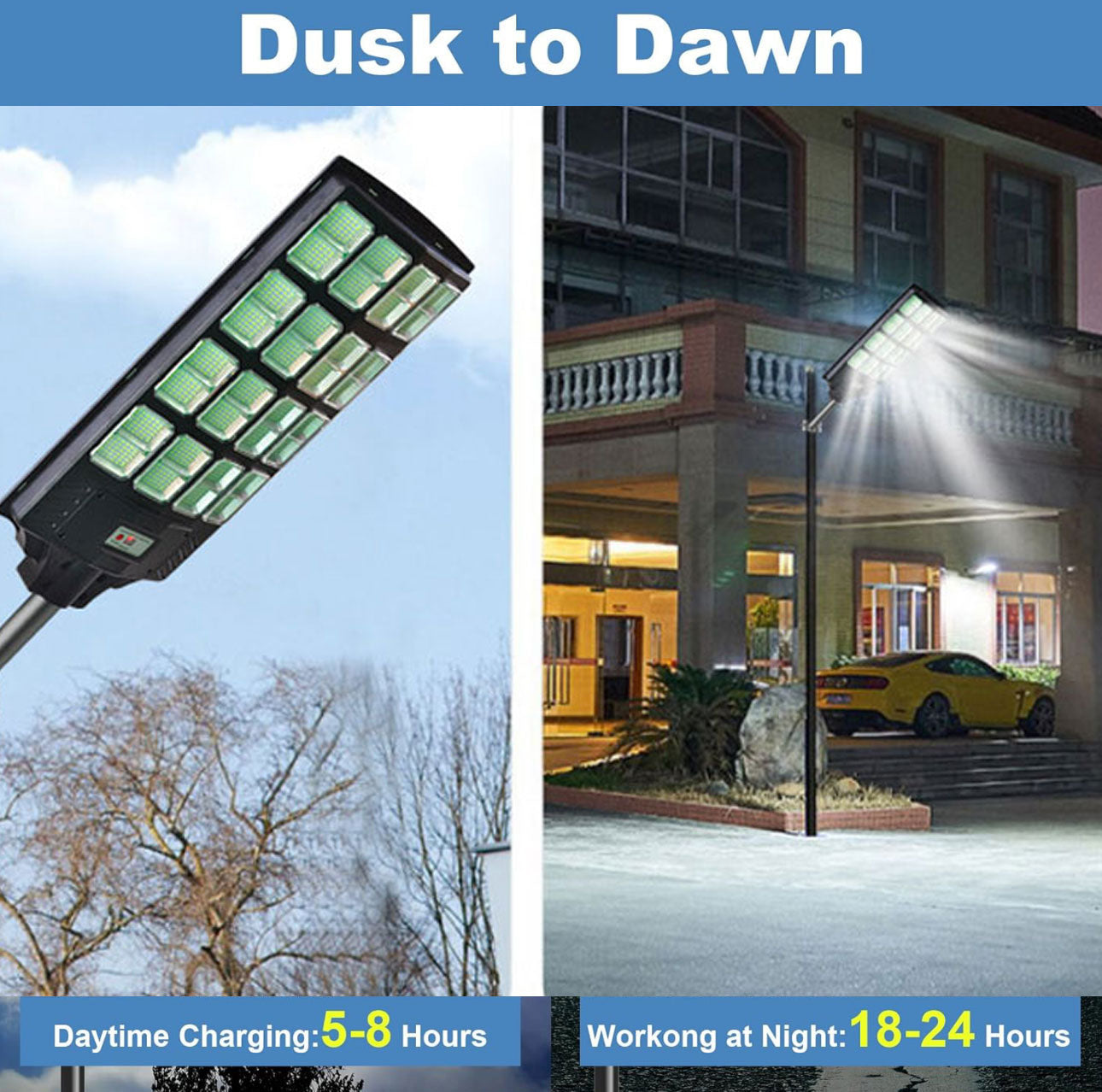 Lighteme 3000W Solar Street Light, 180000 Lumens Dusk to Dawn Street Lights Solar Powered Motion Sensor