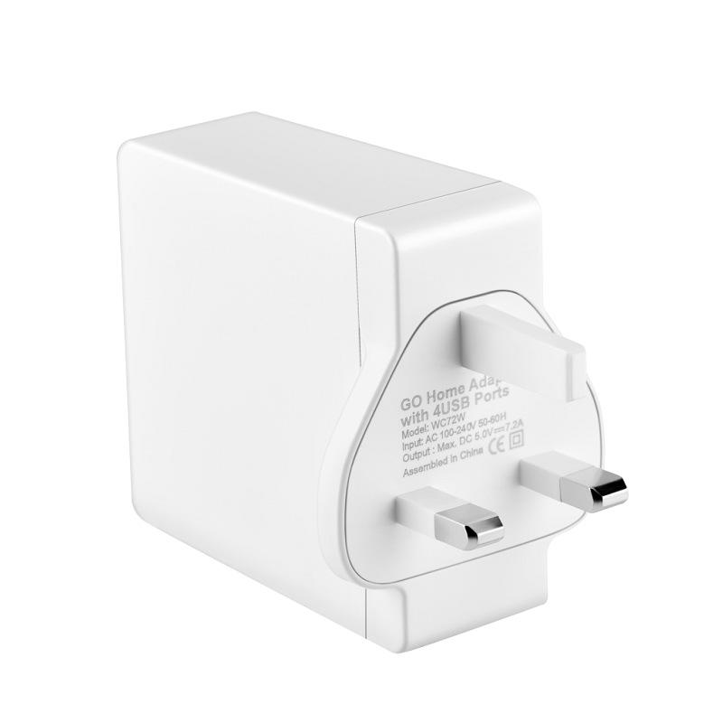 Lighteme 4 Ports USB Wall Charger Built in Smart IC 5V / 7.2 Amps for Smartphones and Tablets