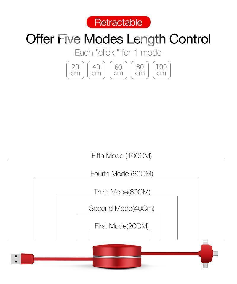 Lighteme Retractable  3 In 1 USB Cable (4 colors)