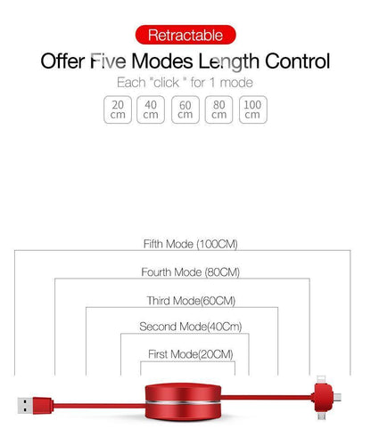 Lighteme Retractable  3 In 1 USB Cable (4 colors)