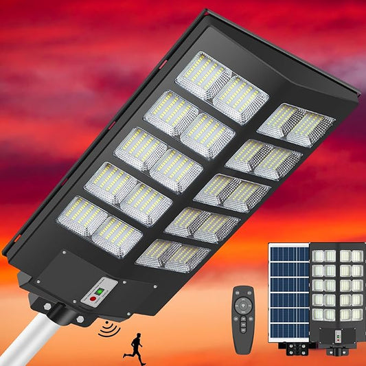Lighteme 800W Commercial Solar Street Lights Dusk to Dawn , Motion Sensor, 75000LM for Street with Remote Control
