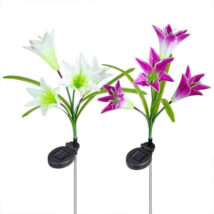Ihrtrade Artificial Lily Solar Garden Stake Lights (1 Pack of 4 Lilies) | USB c Charger