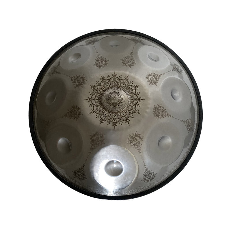 MiSoundofNature Handmade Customized HandPan Drum D Minor Amara Scale 22 Inch 9 Notes Featured, Available in 432 Hz and 440 Hz, High-end Stainless Steel Percussion Instrument - Laser engraved Mandala pattern. Never fade.