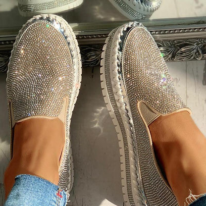 Ihrtrade Women Casual Fashion Rhinestone Slip-on Loafers