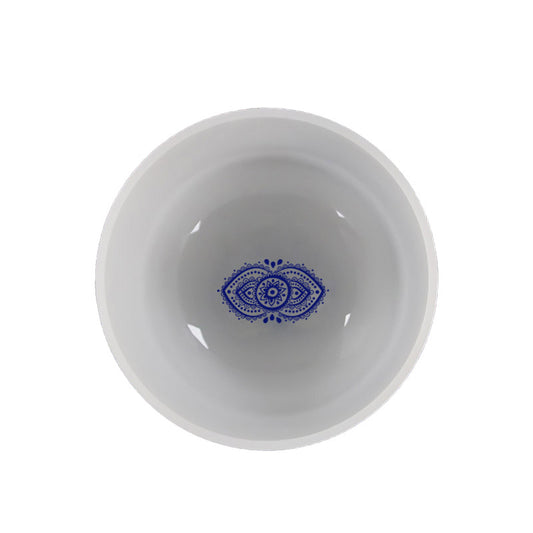 MiSoundofNature 9" Frosted Crystal Bowl White With Bottom Chakra Patterns Sound Healing Quartz Singing Bowl Meditation 430Hz/440Hz