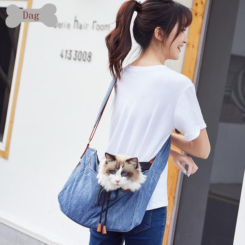 Ihrtrade Adjustable Denim Sling Bag For Pet Outing