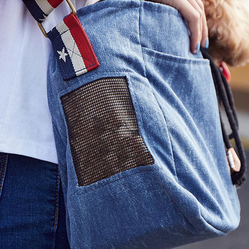 Ihrtrade Adjustable Denim Sling Bag For Pet Outing