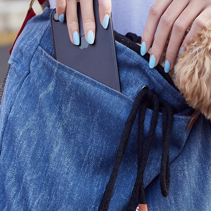 Ihrtrade Adjustable Denim Sling Bag For Pet Outing