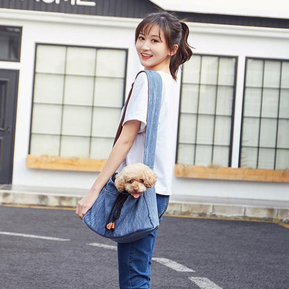 Ihrtrade Adjustable Denim Sling Bag For Pet Outing