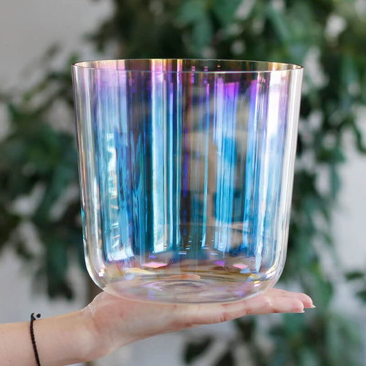 Lighteme Alchemy Clear Rainbow Crystal Singing Bowls 6" - 9" Quartz Sound Bowl For Chakra Healing Relaxation